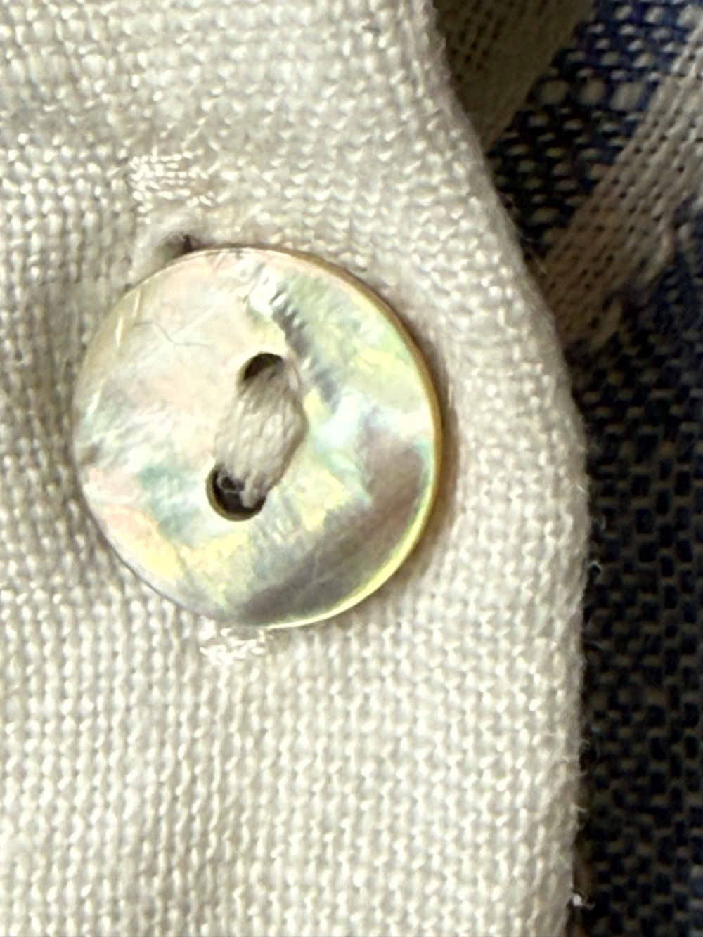Saint Tropez West linen long striped shirt L MOP buttons, shouts summer nights! - Picture 7 of 8